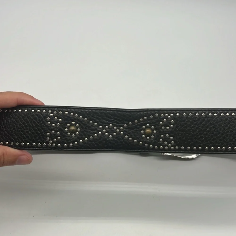 Brighton - Black Leather Silver And Gold Embellishment Design Buckle Belt Size L